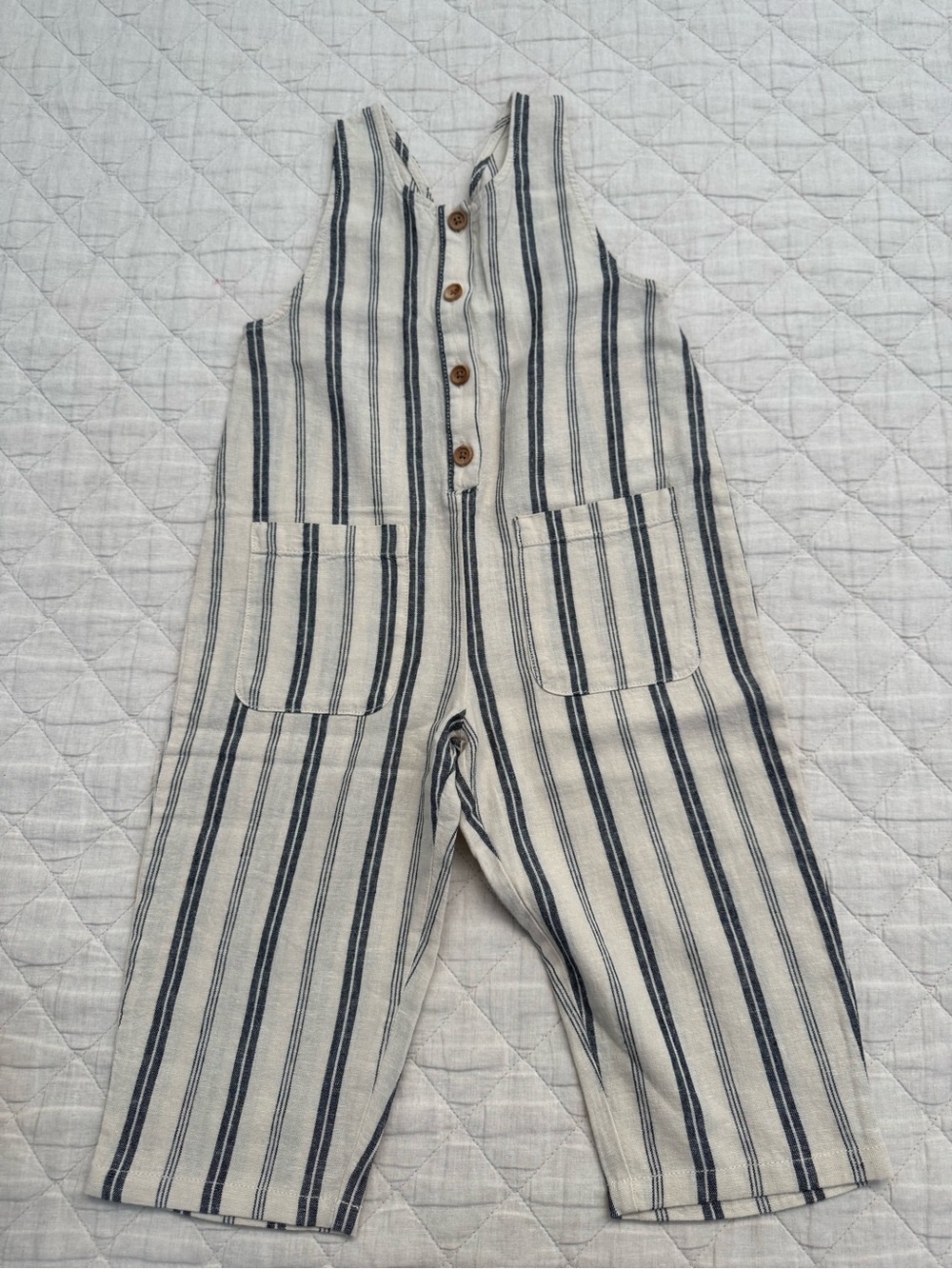Zara Cream and Navy Striped Sleeveless Jumpsuit